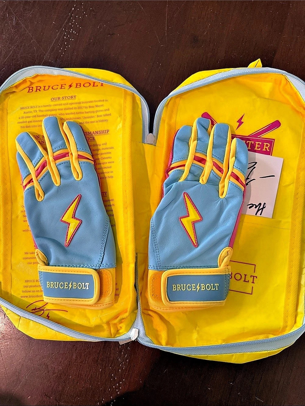 Bruce Bolt Creator Series Premium Pro Batting Gloves in Blue & Yellow US Youth M
